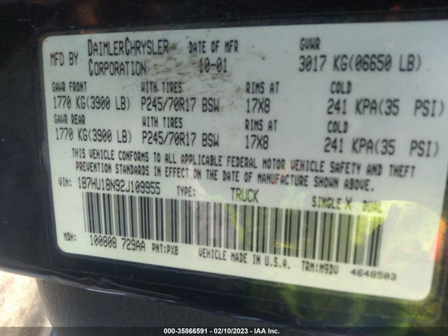 Dodge RAM 1500 2002 1B7HU18N92J109955 Image 10