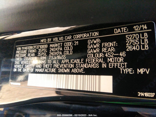 2015 Volvo XC60, VIN: YV4612RK7F2710899