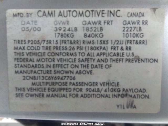 Chevrolet Tracker 2000 2CNBJ13C6Y6947706 Image 10