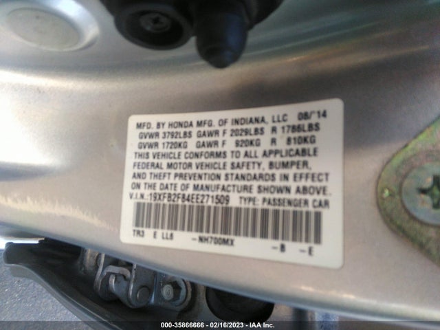 Honda Civic Sedan Ex 2014 19XFB2F84EE271509 Image 10