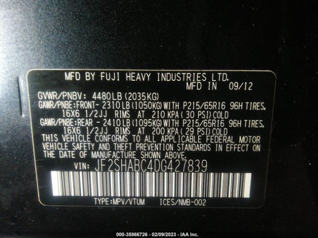 JF2SHABC4DG427839 Subaru Forester 2.5x
