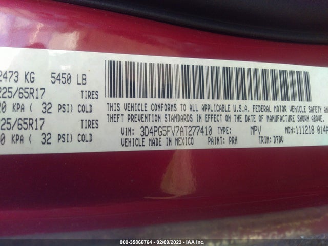 2010 DODGE JOURNEY SXT VIN: 3D4PG5FV7AT277410