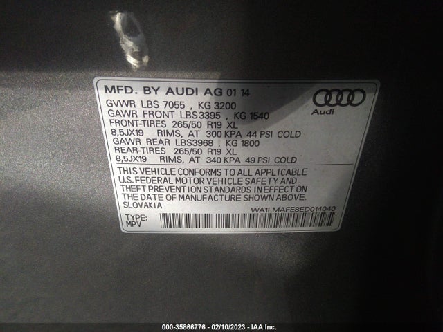 2014 AUDI Q7 3.0L TDI PREMIUM PLUS VIN: WA1LMAFE8ED014040
