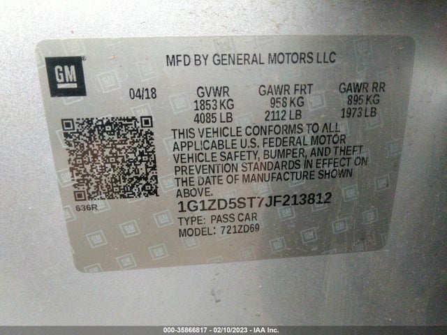 Chevrolet MALIBU LT 2018 1G1ZD5ST7JF213812 Image 10