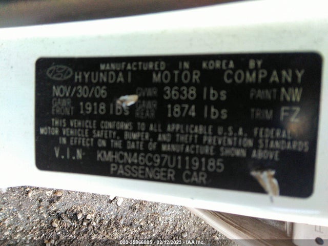 2007 HYUNDAI ACCENT GLS VIN: KMHCN46C97U119185
