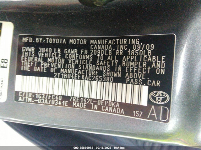 2010 TOYOTA COROLLA VIN: 2T1BU4EEXAC265380
