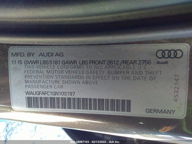WAUGFAFC1GN103197 Audi A6 2.0t Premium Plus