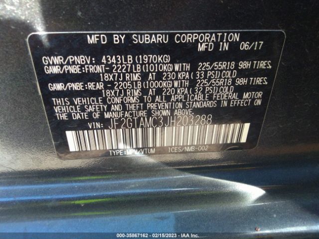 JF2GTAMC3JH203288 Subaru Crosstrek Limited