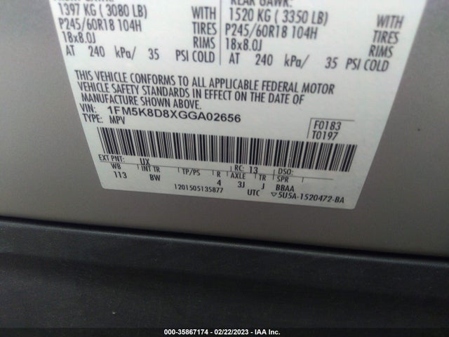 2016 Ford Explorer, VIN: 1FM5K8D8XGGA02656