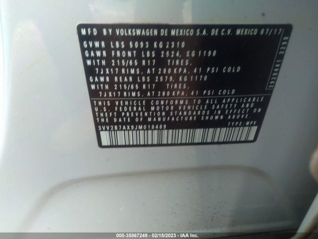 3VV2B7AX9JM018469 Volkswagen Tiguan Sel/se