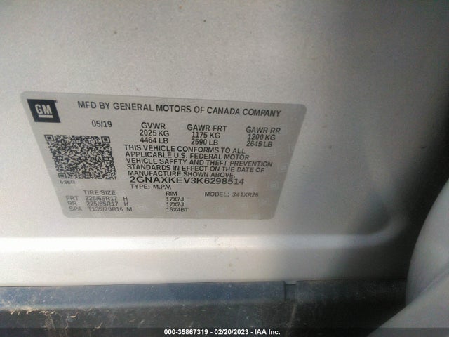 Chevrolet EQUINOX LT 2019 2GNAXKEV3K6298514 Image 9