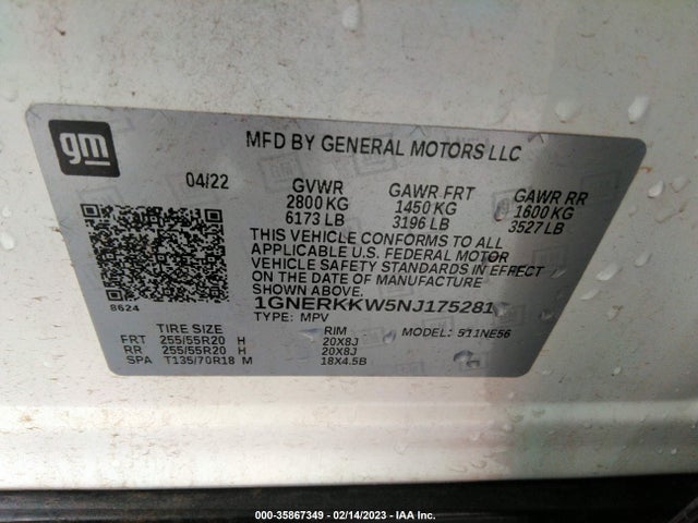 Chevrolet Traverse Premier 2022 1GNERKKW5NJ175281 Image 10