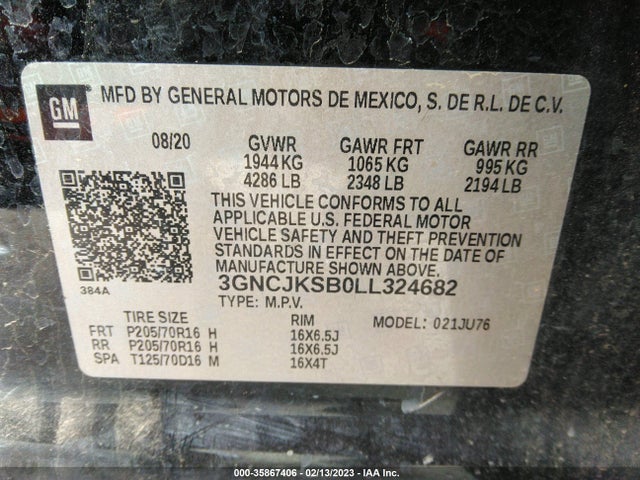 Chevrolet TRAX LS 2020 3GNCJKSB0LL324682 Image 9