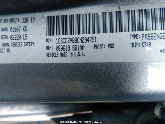 Dodge Avenger 2012 1C3CDZAB8CN294751 Image 10