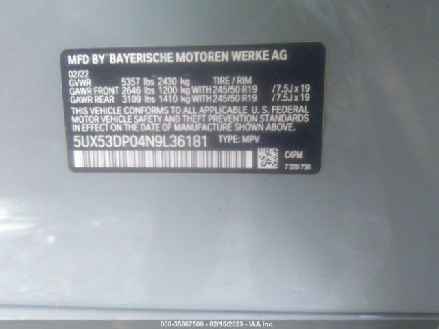5UX53DP04N9L36181 BMW X3 Xdrive30i