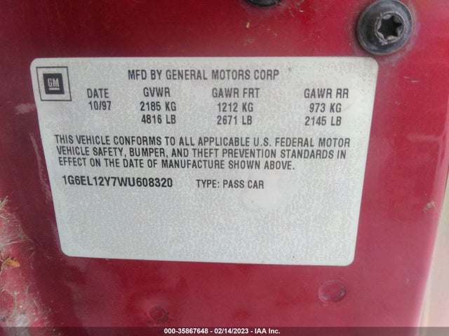Cadillac Eldorado 1998 1G6EL12Y7WU608320 Image 10