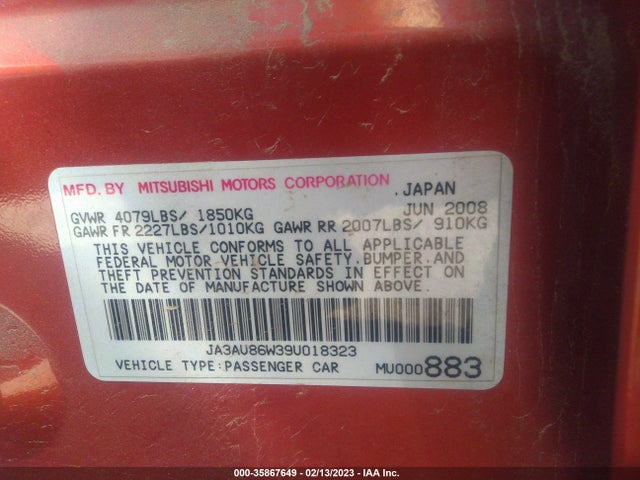 JA3AU86W39U018323 Mitsubishi LANCER GTS