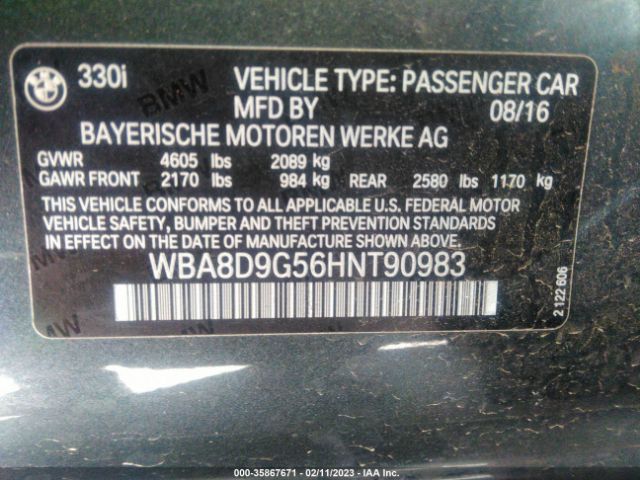 WBA8D9G56HNT90983 BMW 3 Series 330i Xdrive