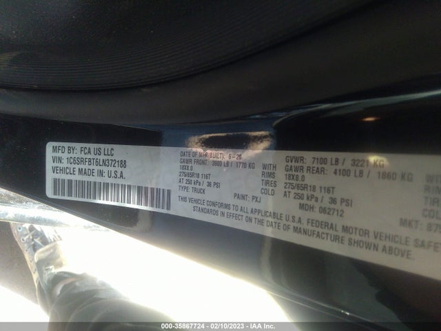 RAM 1500 Big Horn 2020 1C6SRFBT6LN372188 Image 10