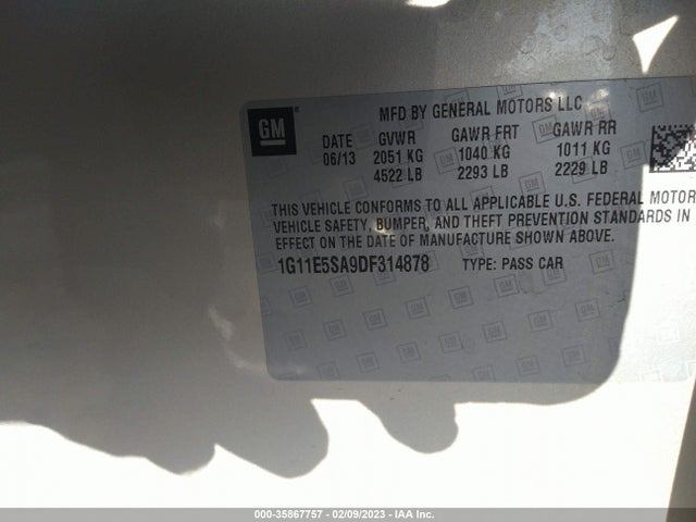 2013 CHEVROLET MALIBU LT VIN: 1G11E5SA9DF314878