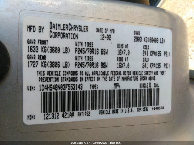 Dodge Durango Slt 2003 1D4HS48N03F553143 Image 10