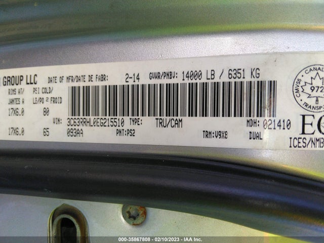 2014 Ram 3500 Slt მანქანა იყიდება აუქციონზე, vin: 3C63RRHL0EG215510, აუქციონის ნომერი: 35867808