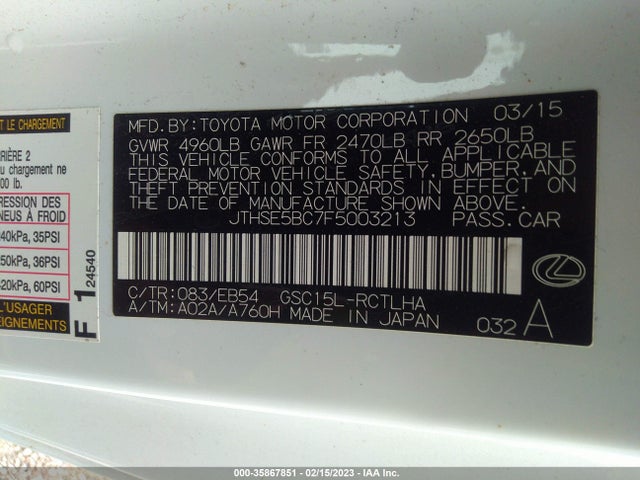 JTHSE5BC7F5003213 Lexus RC 350