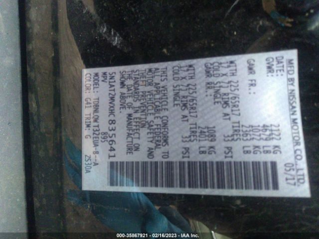 5N1AT2MVXHC835641 Nissan ROGUE SV