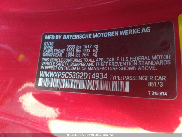 WMWXP5C53G2D14934 Mini COOPER HARDTOP
