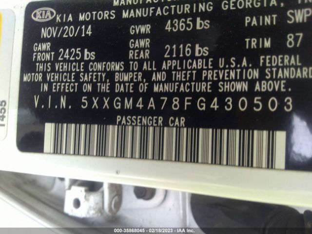 5XXGM4A78FG430503 KIA Optima Lx