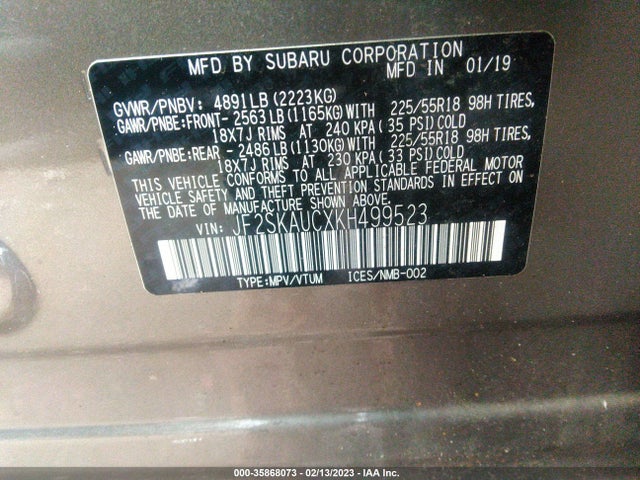 JF2SKAUCXKH499523 Subaru Forester Limited