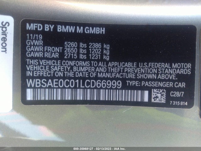 2020 BMW 8 Series, VIN: WBSAE0C01LCD66999