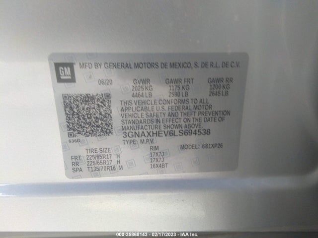 Chevrolet EQUINOX LS 2020 3GNAXHEV6LS694538 Image 9