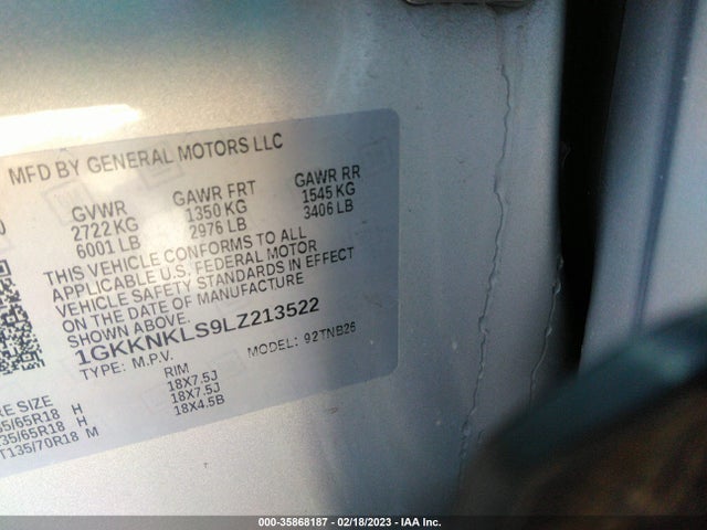 GMC ACADIA SLE 2020 1GKKNKLS9LZ213522 Image 9