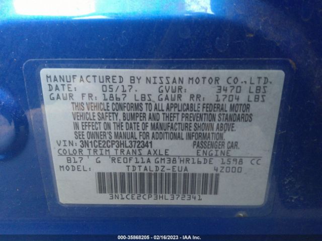 3N1CE2CP3HL372341 Nissan Versa Note Sv