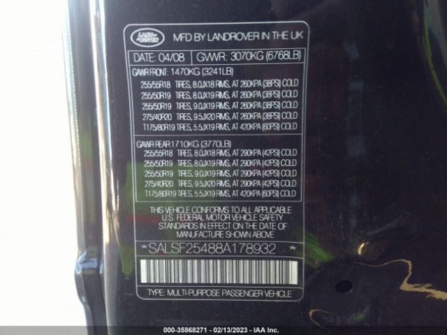SALSF25488A178932 Land Rover Range Rover Sport Hse
