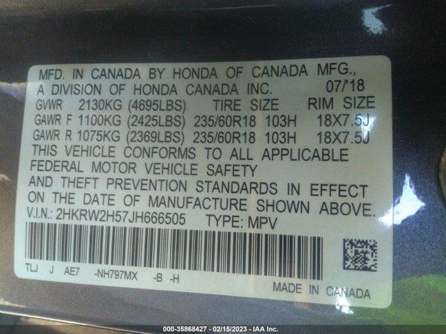 Honda CR-V EX 2018 2HKRW2H57JH666505 Image 9