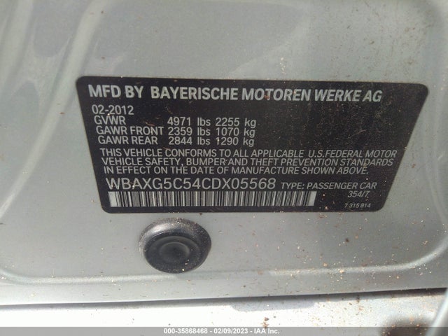 2012 BMW 5 SERIES 528I VIN: WBAXG5C54CDX05568