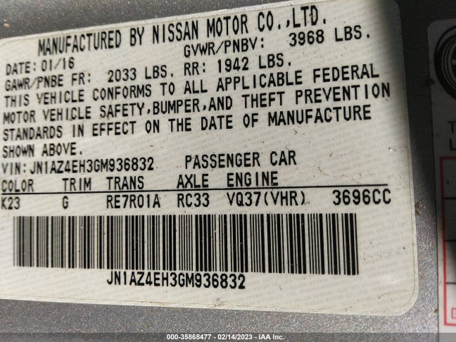 2016 Nissan Z, VIN: JN1AZ4EH3GM936832