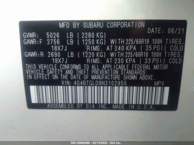 Subaru Outback Onyx Edition Xt 2022 4S4BTGLD9N3102955 Image 9