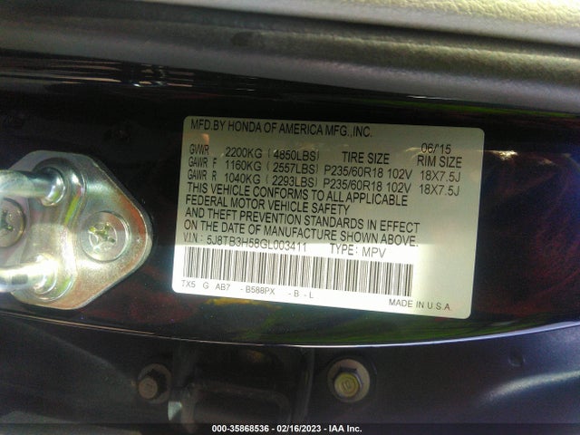 2016 Acura RDX, VIN: 5J8TB3H58GL003411