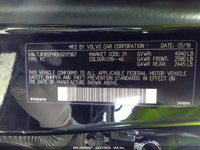 2019 Volvo S60, VIN: 7JR102FM0KG017967