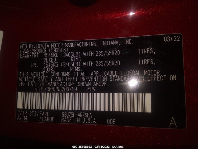 Toyota Highlander Xse 2022 5TDLZRBH3NS203799 Image 11