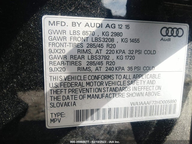 Audi Q7 PREMIUM 2017 WA1AAAF72HD005890 Image 9