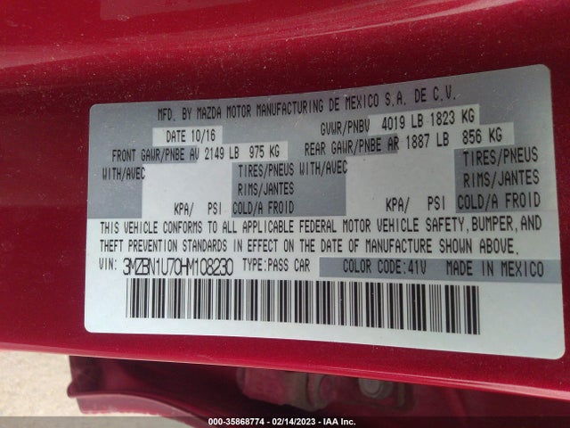 2017 Mazda 3, VIN: 3MZBN1U70HM108230