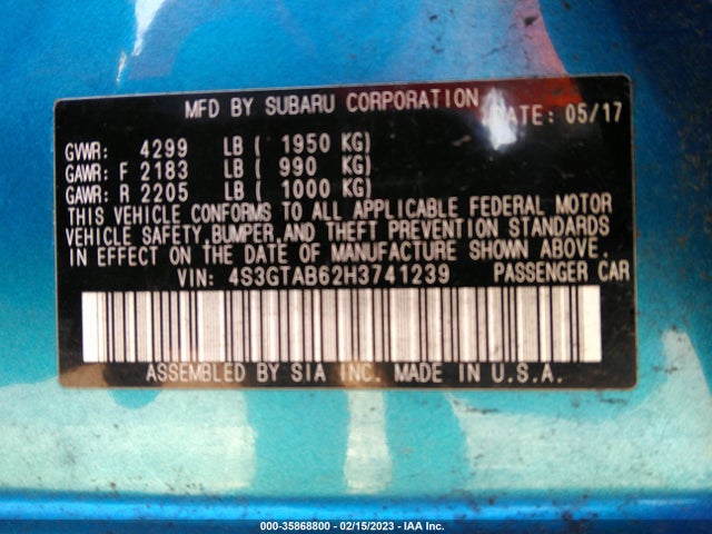 2017 Subaru Impreza, VIN: 4S3GTAB62H3741239
