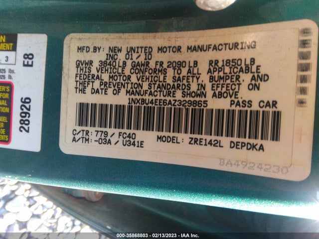 Aukcja sprzedaży 2010 Toyota Corolla, vin: 1NXBU4EE6AZ329865, numer aukcji: 35868803