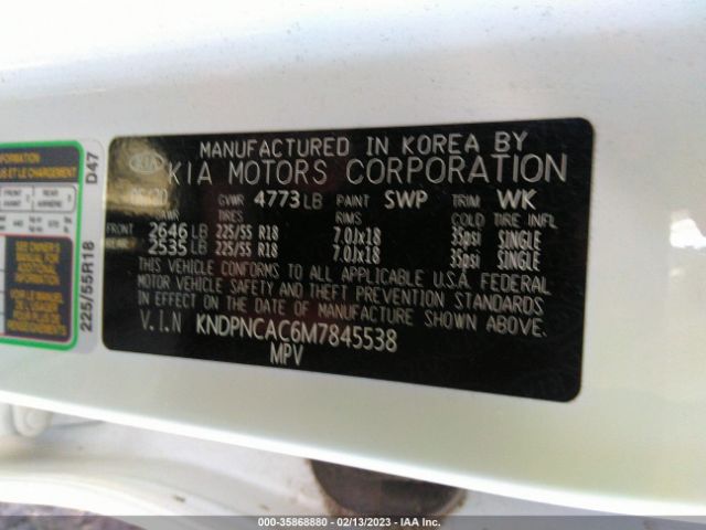 KNDPNCAC6M7845538 KIA Sportage Ex