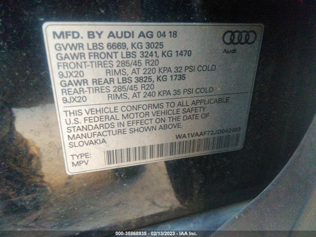 WA1VAAF72JD042493 Audi Q7 Prestige