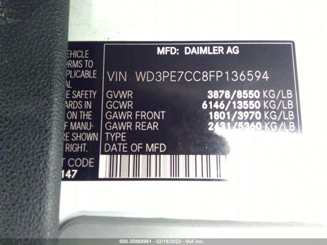 2015 Mercedes-Benz Sprinter, VIN: WD3PE7CC8FP136594